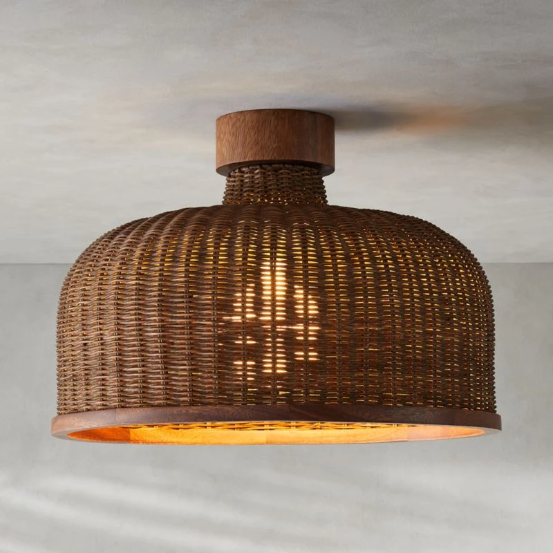 Sago Rounded Rattan Flush Mount Light 4 Sago Rounded Rattan Flush Mount Light - Image 2