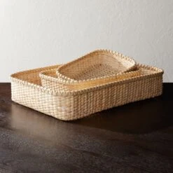 Den Woven Natural Rattan Storage Baskets Set Of 3