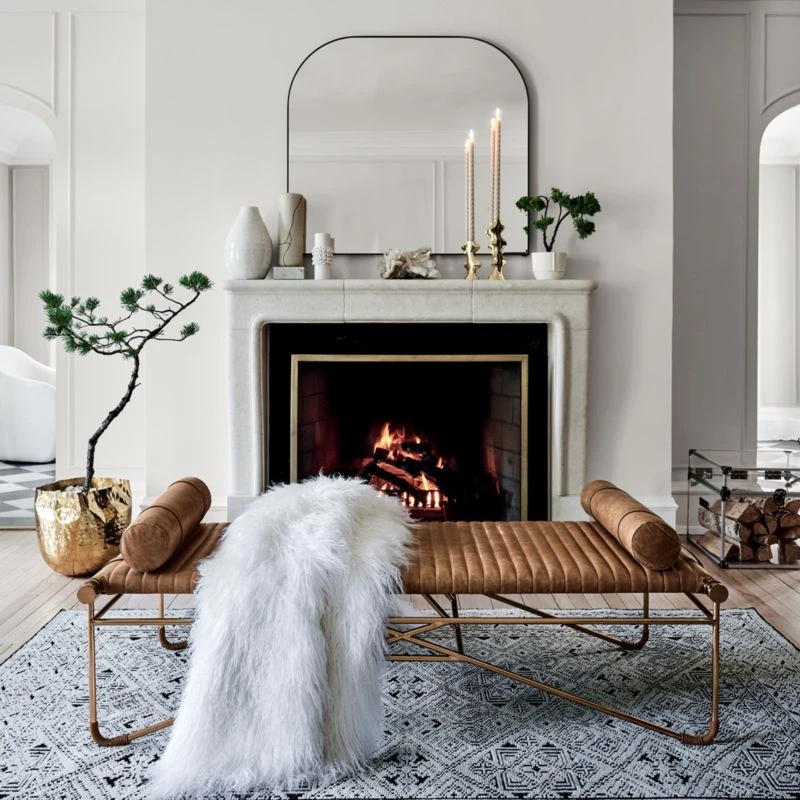 La Strizza 61" Saddle Leather Bench With Bolster Pillows 4 La Strizza 61" Saddle Leather Bench With Bolster Pillows - Image 2