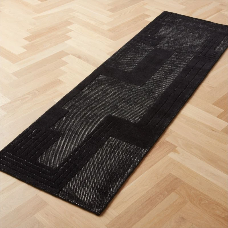 Larso Hand-Tufted Wool-Blend Black Runner Rug 2.5'x8' 4 Larso Hand-Tufted Wool-Blend Black Runner Rug 2.5'x8' - Image 2