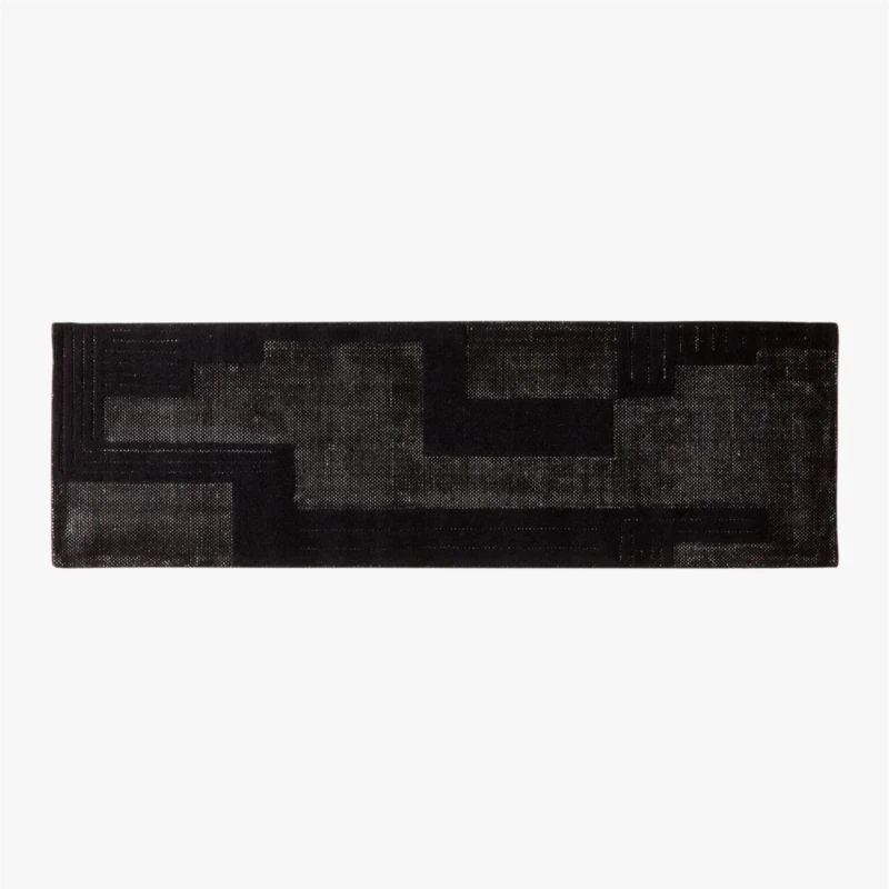 Larso Hand-Tufted Wool-Blend Black Runner Rug 2.5'x8' 3 Larso Hand-Tufted Wool-Blend Black Runner Rug 2.5'x8'