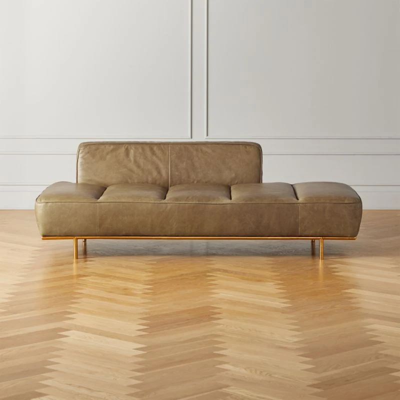 Lawndale Saddle Brown Leather Daybed With Brass Base 3 Lawndale Saddle Brown Leather Daybed With Brass Base