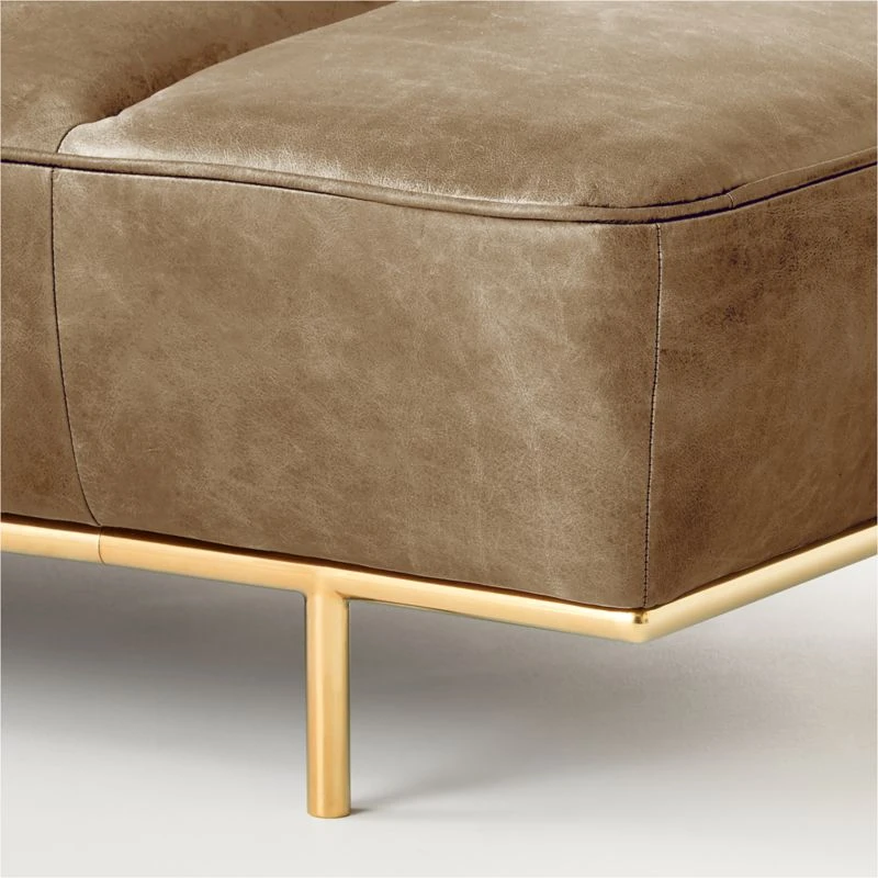 Lawndale Saddle Brown Leather Daybed With Brass Base 11 Lawndale Saddle Brown Leather Daybed With Brass Base - Image 9