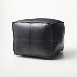 Leather Square Black Pouf 8 Leather Square Black Pouf -Home Furnishing Store LeatherPoufBlack3QSSS21