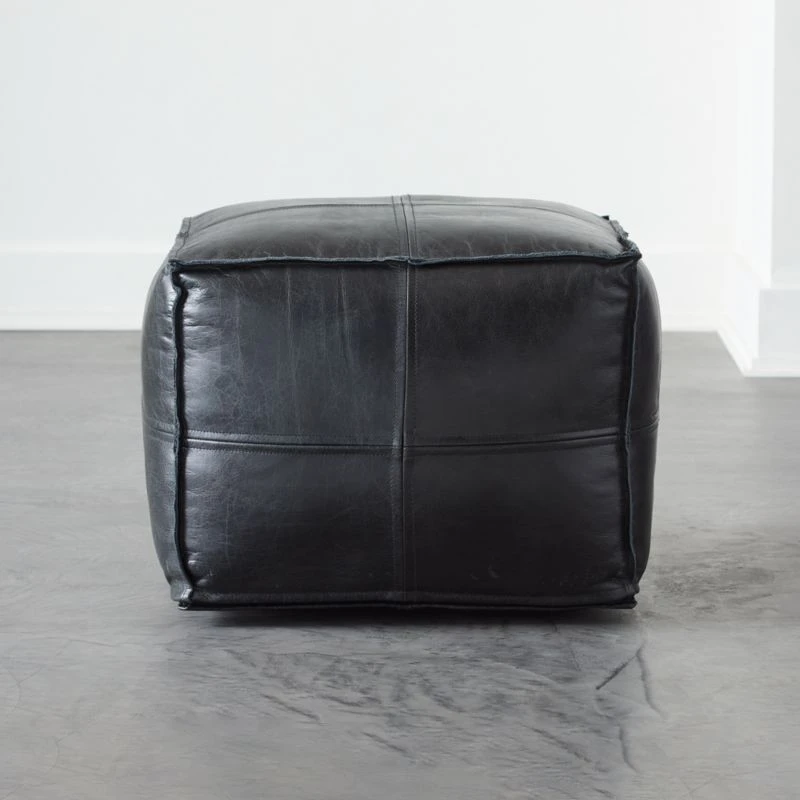 Leather Square Black Pouf 3 Leather Square Black Pouf