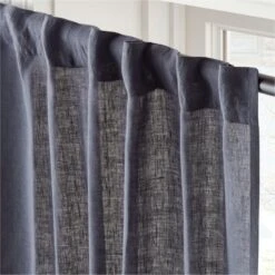 EUROPEAN FLAX™-Certified Linen Smokey Blue Window Curtain Panel 48''x84'' -Home Furnishing Store LinenSmkBl96CurtainPnlAV2SHS23