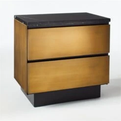 Logan 2-Drawer Brass And Black Marble Nightstand -Home Furnishing Store LoganBrsNBlkMrblNghtstnd3QF20