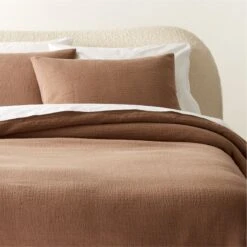 Maisa Organic Cotton Slub Coco Brown Duvet Cover And Pillow Shams