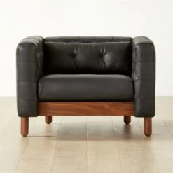 Marconi Tufted Black Leather Accent Chair