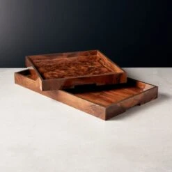 Marq Rectangular Burl Wood Tray -Home Furnishing Store MarqSquareBurlwoodTraysFHS21