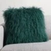 Teal Mongolian Sheepskin Fur Throw Pillow With Down-Alternative Insert 16" -Home Furnishing Store MongolianPillow16X16TealSHF20