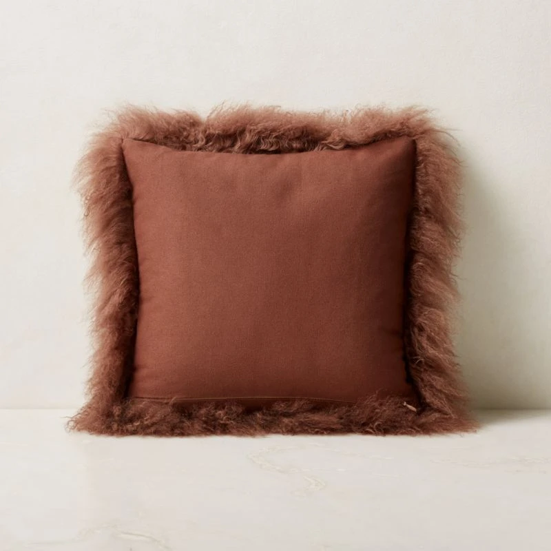 Mongolian Brown Sheepskin Fur Throw Pillow With Down-Alternative Insert 16'' 4 Mongolian Brown Sheepskin Fur Throw Pillow With Down-Alternative Insert 16'' - Image 2