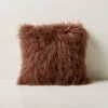 Mongolian Brown Sheepskin Fur Throw Pillow With Down-Alternative Insert 16'' -Home Furnishing Store MongolianShpskAzBrnPlw16SHS23