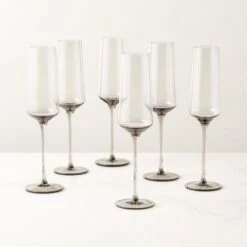 Muse Smoked Glass Champagne Flute Set Of 6