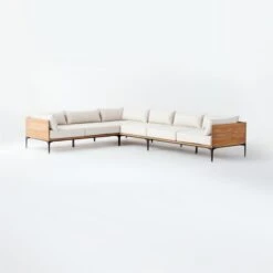 Naya 4-Piece Cast Iron And Teak Sectional Sofa With Ivory Sunbrella ® Cushions -Home Furnishing Store NayaTeakNCastIronSect3QSSS21