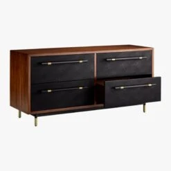 Oberlin 4-Drawer Black Leather And Wood Dresser -Home Furnishing Store OberlinLowDresserAVS18