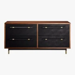 Oberlin 4-Drawer Black Leather And Wood Dresser -Home Furnishing Store OberlinLowDresserS18