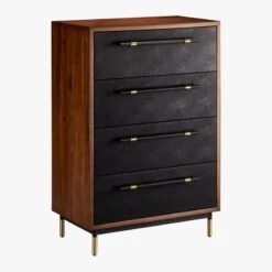 Oberlin Tall 4-Drawer Black Leather And Wood Dresser 13 Oberlin Tall 4-Drawer Black Leather And Wood Dresser -Home Furnishing Store OberlinTallChest3QFS18