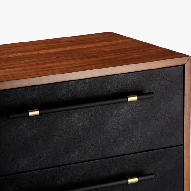 Oberlin Tall 4-Drawer Black Leather And Wood Dresser 10 Oberlin Tall 4-Drawer Black Leather And Wood Dresser - Image 8
