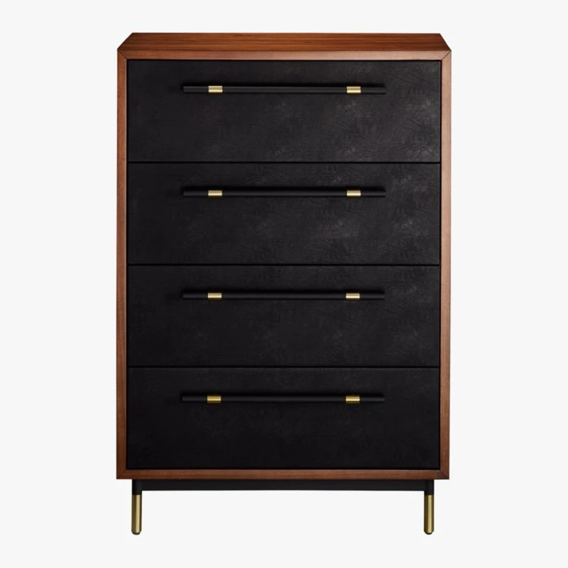 Oberlin Tall 4-Drawer Black Leather And Wood Dresser 5 Oberlin Tall 4-Drawer Black Leather And Wood Dresser - Image 3