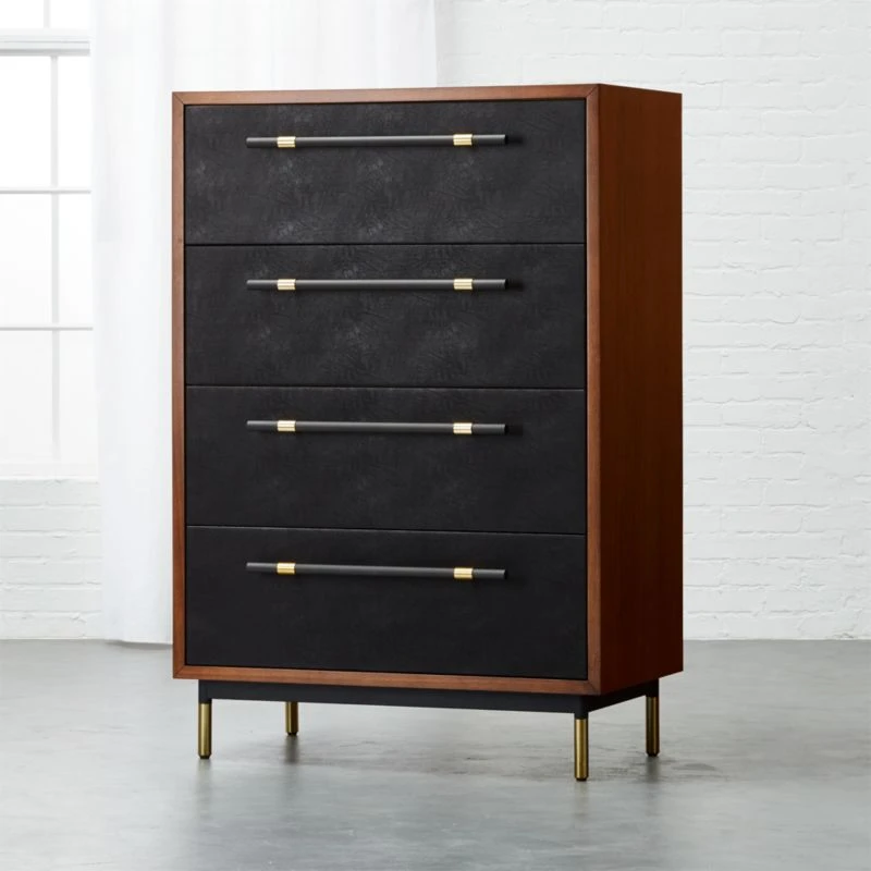 Oberlin Tall 4-Drawer Black Leather And Wood Dresser 3 Oberlin Tall 4-Drawer Black Leather And Wood Dresser