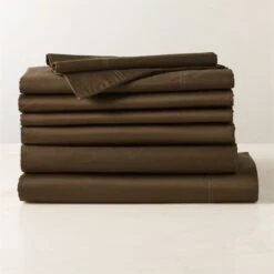 Organic Cotton Sateen 520 Thread Count Dark Green Full Queen Bedding Set