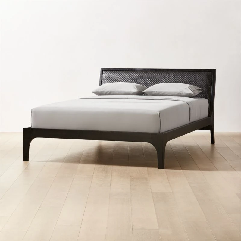 Pietro Woven Black Leather Queen Bed 4 Pietro Woven Black Leather Queen Bed - Image 2