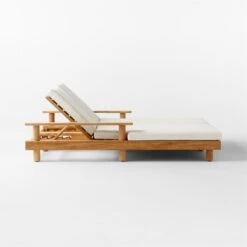 Pinet Teak Outdoor Double Chaise Lounge With Textured Ivory Perennials® Cushions -Home Furnishing Store PinetTeakDoubleChaiseSDSSS23