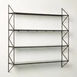 Ponte Black Metal Wall Mount Bookshelf Wide 8 Ponte Black Metal Wall Mount Bookshelf Wide -Home Furnishing Store PonteHmrdRdWideBookcaseAV2SHS22