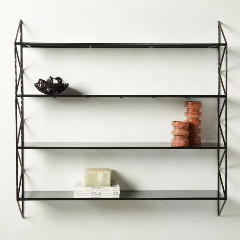 Ponte Black Metal Wall Mount Bookshelf Wide 3 Ponte Black Metal Wall Mount Bookshelf Wide