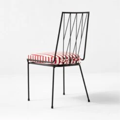 Pavilion Black Armless Outdoor Dining Chair With Striped Sunbrella ® Cushion Model 6150 Set Of 2 -Home Furnishing Store PvlnBkALDnChrWStdChM61503QBSSS22 1