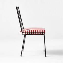 Pavilion Black Armless Outdoor Dining Chair With Striped Sunbrella ® Cushion Model 6150 Set Of 4 -Home Furnishing Store PvlnBkALDnChrWStdChM6150SDSSS22