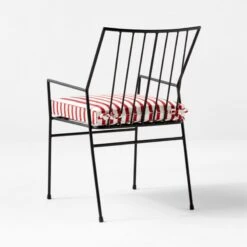 Pavilion Black Outdoor Dining Armchair With Striped Sunbrella ® Cushion Model 6470 Set Of 2 -Home Furnishing Store PvlnBkDnChrWStdChM64703QBSSS22