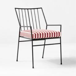 Pavilion Black Outdoor Dining Armchair With Striped Sunbrella ® Cushion Model 6470 Set Of 4 -Home Furnishing Store PvlnBkDnChrWStdChM64703QSSS22 1