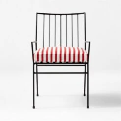 Pavilion Black Outdoor Dining Armchair With Striped Sunbrella ® Cushion Model 6470 Set Of 4 -Home Furnishing Store PvlnBkDnChrWStdChM6470SOSSS22 1