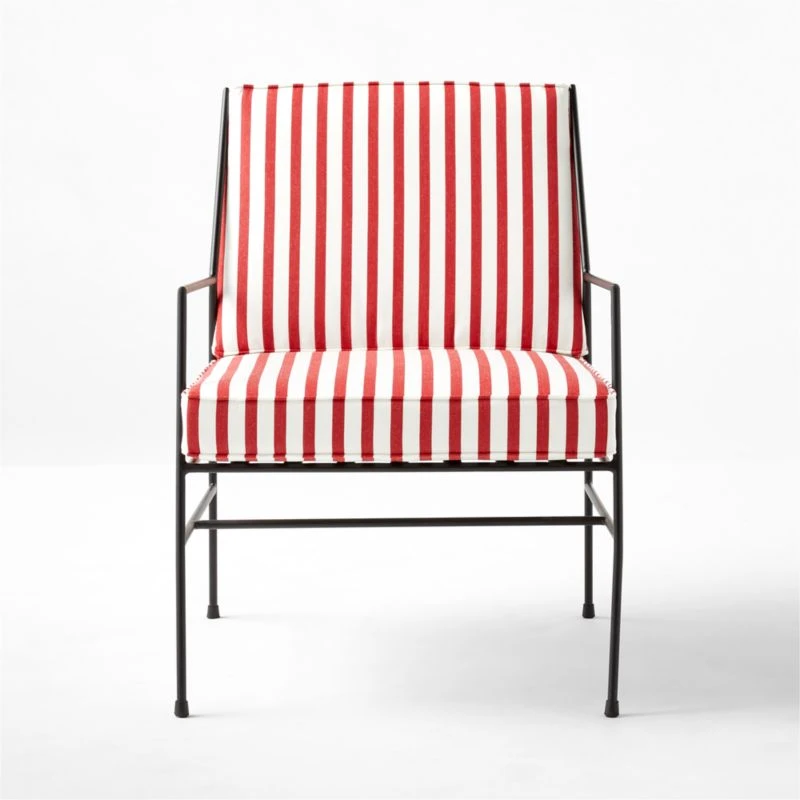 Pavilion Black Metal Outdoor Lounge Chair With Striped Cushion Model 6471 4 Pavilion Black Metal Outdoor Lounge Chair With Striped Cushion Model 6471 - Image 2