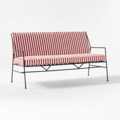 Pavilion Black Metal Outdoor Sofa With Striped Sunbrella Cushions Model 6490 -Home Furnishing Store PvlnBkSofaChrWSdChM64903QSSS22