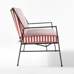 Pavilion Black Metal Outdoor Sofa With Striped Sunbrella Cushions Model 6490 -Home Furnishing Store PvlnBkSofaChrWSdChM6490SDSSS22