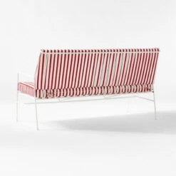 Pavilion Ivory Metal Outdoor Sofa With Striped Cushions Model 6490 -Home Furnishing Store PvlnIvSofaWStdChM64903QBSSS22