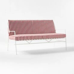 Pavilion Ivory Metal Outdoor Sofa With Striped Cushions Model 6490 -Home Furnishing Store PvlnIvSofaWStdChM64903QSSS22