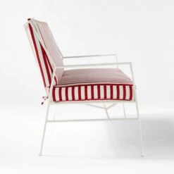Pavilion Ivory Metal Outdoor Sofa With Striped Cushions Model 6490 -Home Furnishing Store PvlnIvSofaWStdChM6490SDSSS22