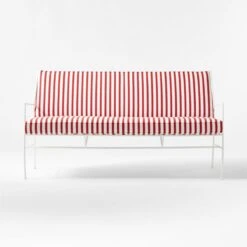 Pavilion Ivory Metal Outdoor Sofa With Striped Cushions Model 6490 -Home Furnishing Store PvlnIvSofaWStdChM6490SOSSS22