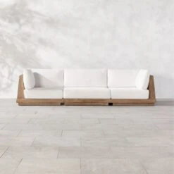 Riposo Teak 3-Piece Outdoor Sectional With Boucle Sunbrella Cushions