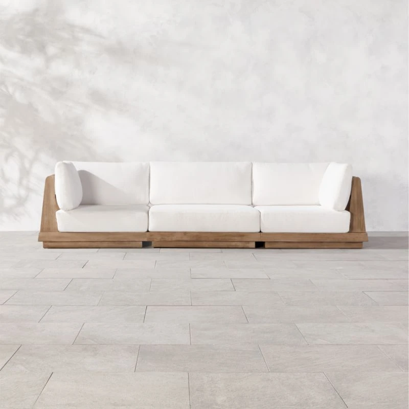 Riposo Teak 3-Piece Outdoor Sectional With Boucle Sunbrella Cushions 3 Riposo Teak 3-Piece Outdoor Sectional With Boucle Sunbrella Cushions