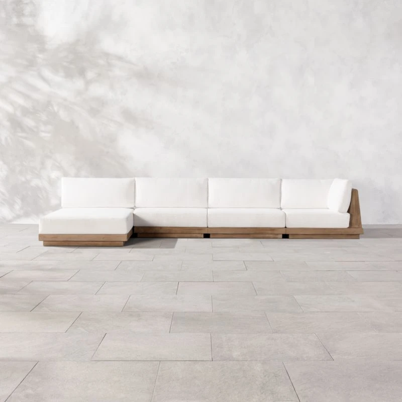 Riposo Teak 4-Piece Outdoor Sectional With Boucle Sunbrella ® Cushions 3 Riposo Teak 4-Piece Outdoor Sectional With Boucle Sunbrella ® Cushions