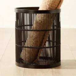 Ronan Black Bamboo Storage Basket Small -Home Furnishing Store RonanBlkBasketWHndlsSmAVSHF22