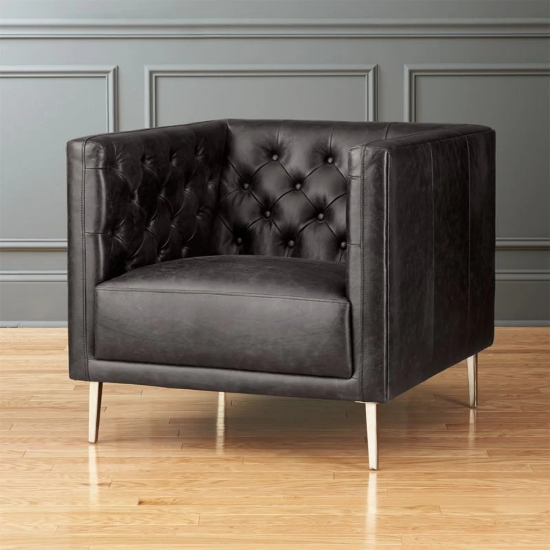 Savile Bello Black Leather Tufted Chair 3 Savile Bello Black Leather Tufted Chair
