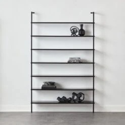 Stairway Wide Black Metal Wall Mount Bookshelf 96'' -Home Furnishing Store Stairway96inWdShelvesBlkAVSHF21