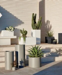 Blox Rectangular White Galvanized Steel Indoor/Outdoor Planter Small -Home Furnishing Store StaxGreyPlantersM19