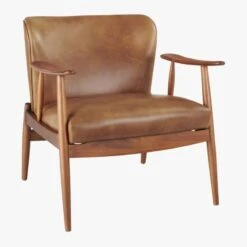 Troubadour Saddle Leather Wood Frame Chair -Home Furnishing Store TroubadourBrwnLthrArmChr3QFF19